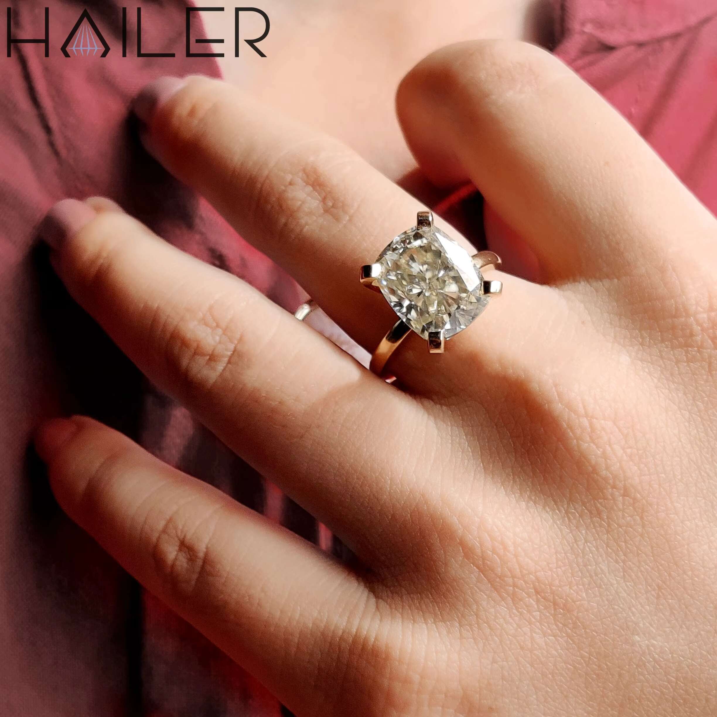 Elongated Cushion Solitaire Diamond Ring Yellow Moissanite Ring Moissanite Engagement Ring for Women