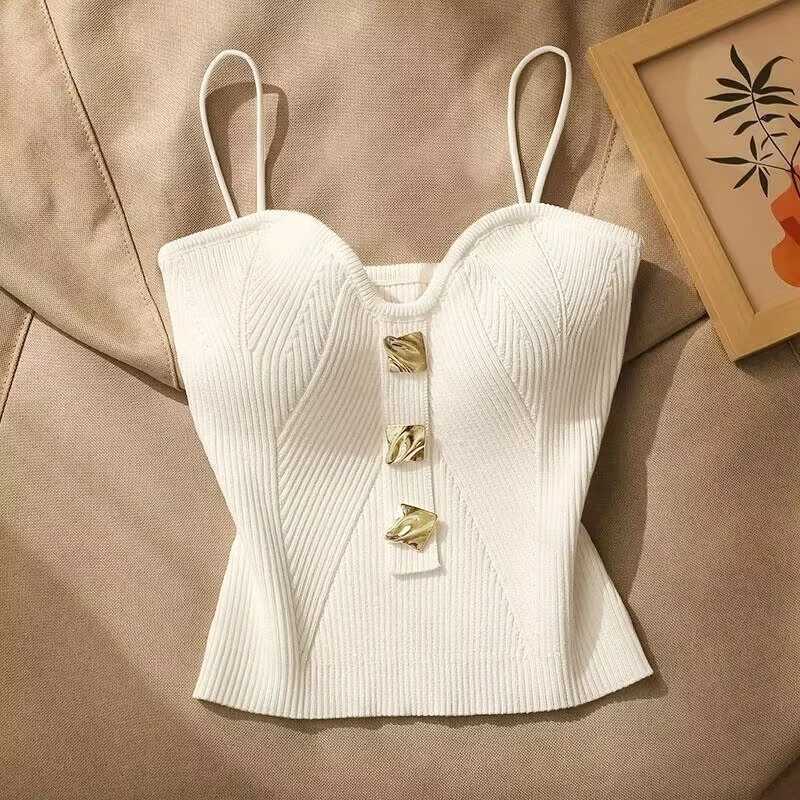 Women Knitted Tops Sexy Solid Crop Top Women Tank Tops Sleeveless Slim Camis With Bra Basic Underwear Padded Bra Tops M250513