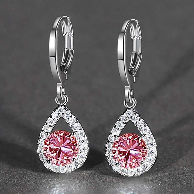 Huitan White/Blue/Green/Red CZ Dangle Earrings Women Fashion Pear Shape Charm Silver Color Simple Stylish Female Ear Jewelry Y250510