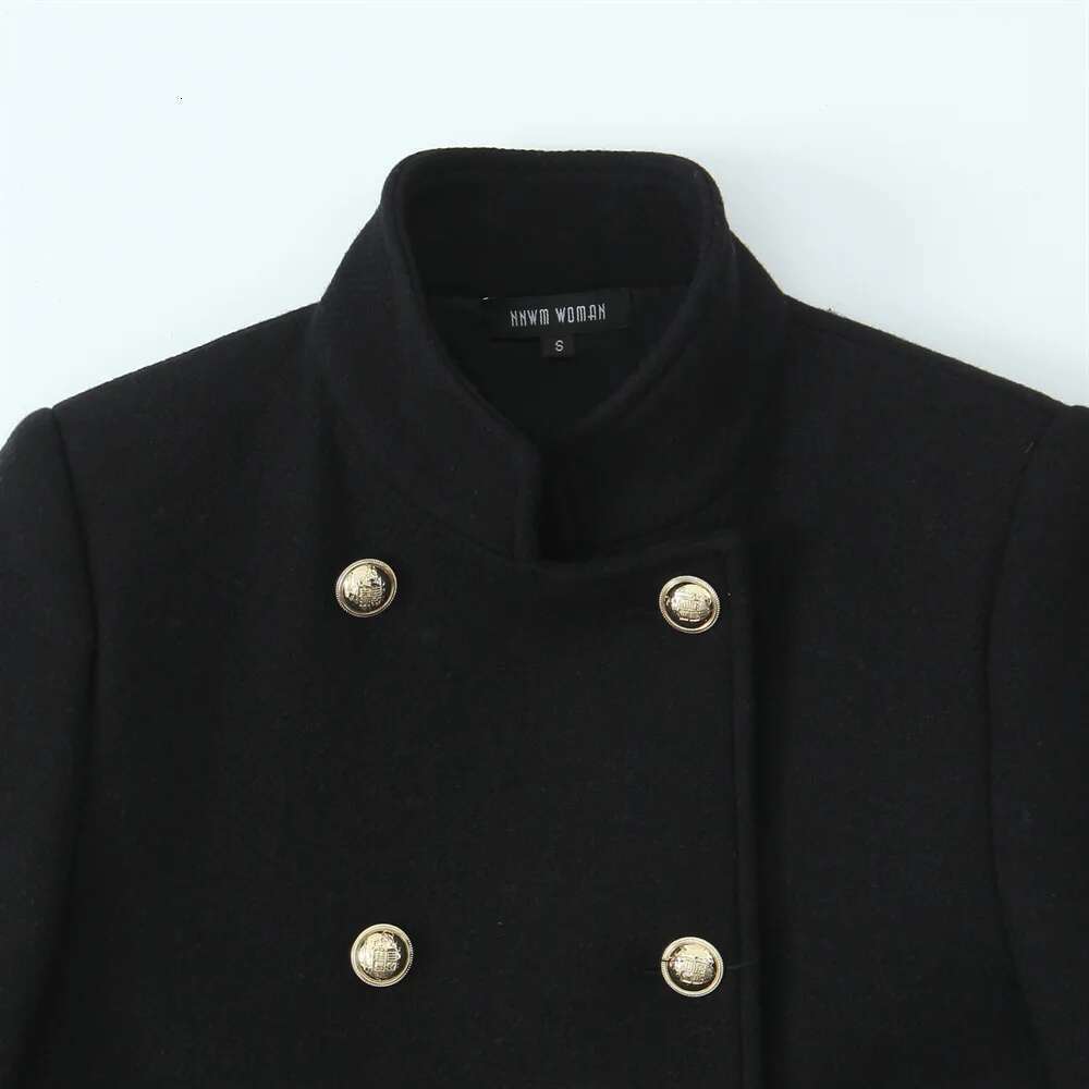 TRAF Autumn New Product Women's Fashion Style Long Sleeve Stand Collar Double Row Buckle Medium length Coat