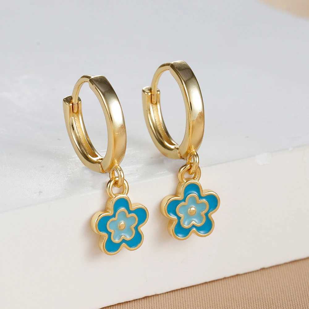 2PCS Stainless Steel Hoop Earrings for Women Girls Colorful Enamel Flowers Pendant Small Huggie Earring Piercing Jewelry Aretes Y250510