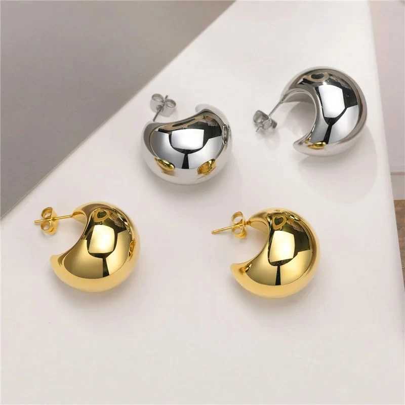 Vintage Plated Gold Smooth Metal Earrings for Women Glossy Shiny Waterdrop Earrings Exaggerated Fashion Jewelry Party Gift Y250510