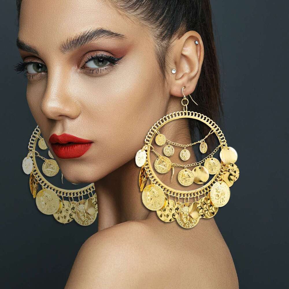 Vintage Tribal Coins Big Hoop Banjara Belly Dance Gypsy Earrings Pendant For Women Brincos Jewelry Bijoux Oorbellen Aretes