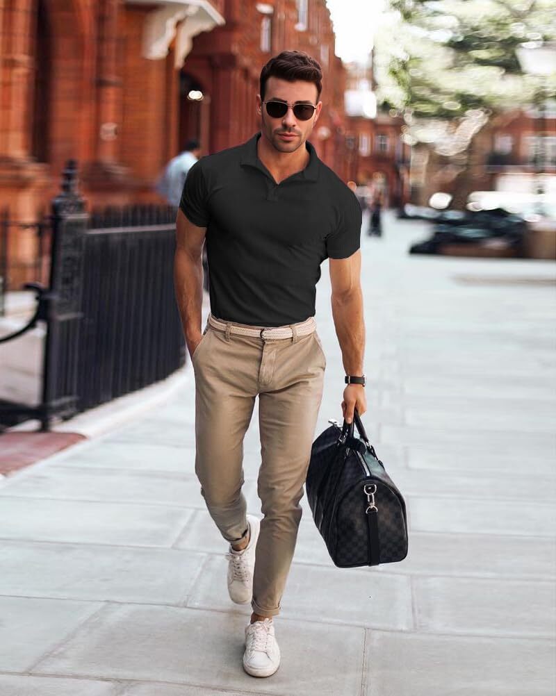 Mens Polo shirt Men's Slim Fit Muscle Polo Shirts Long&Short Sleeve Stretch Quick Dry Tee Casual Golf Athletic T-Shirts Polos shirts