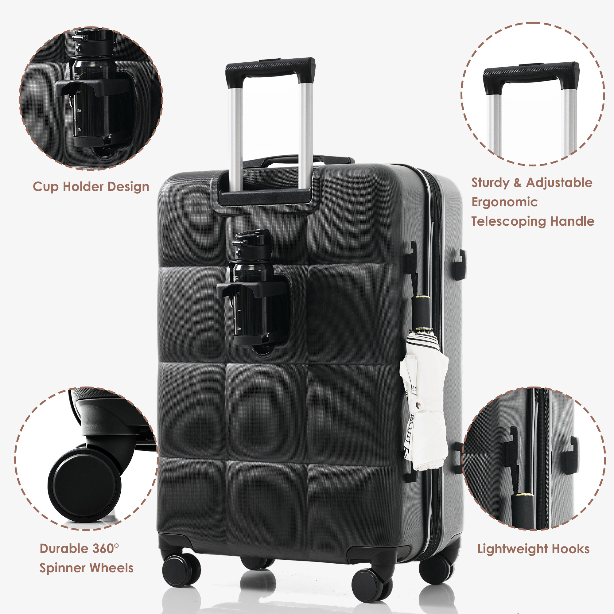 usba port 3piece luggage set frontopening design for easy passport laptop access 20 24 28inch luggage suitable for personal and family travel tsa lock