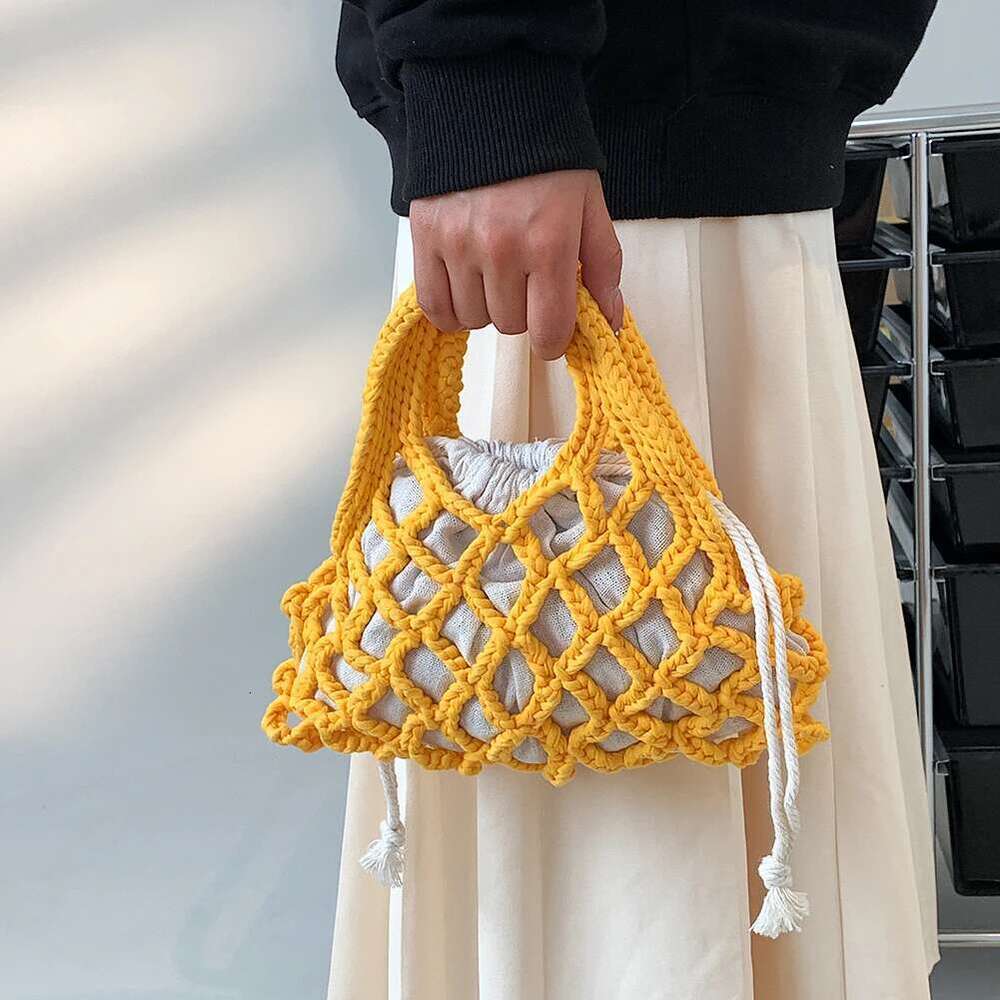Cotton Thread Purse Handbag Fashion Knitting Braided Crochet Net Bag Personality Woven Colorful for Women Girls Casual Summer