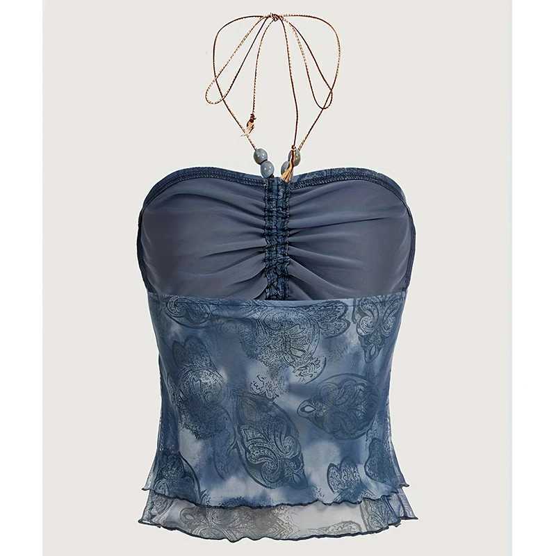 European And American Tie Dye Strapless Bandeau Tube Tops Women Sexy Slim Fit Crop Tops Halter Vest Summer Party Clubwear M250513