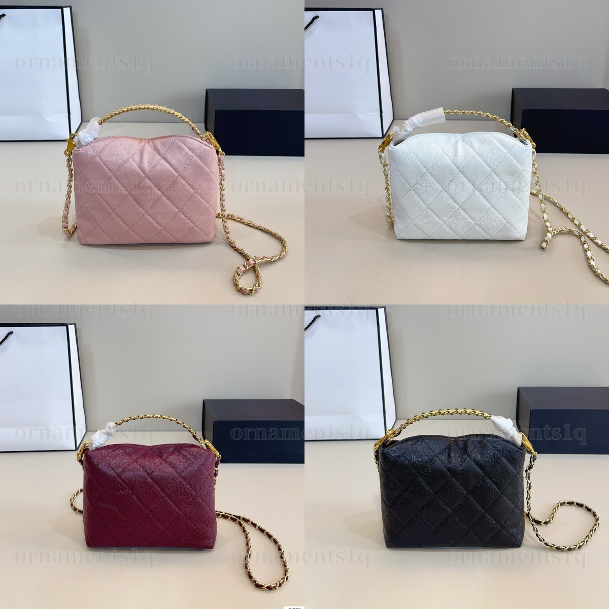 Designer Hobo Bag Crossbody Bag Mini Caviar Leather Bag with Handle High Quality Chain Shoulder Strap Diamond Lattice Handbag Womens Designer Bucket Bag 19cm