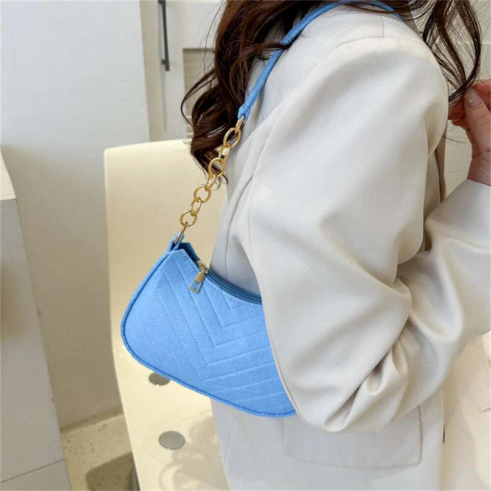 Mini Women Felt Fashion Solid Color Casual Handbags with Chain Shoulder Pouch Simple Light Weigh Underarm Bag