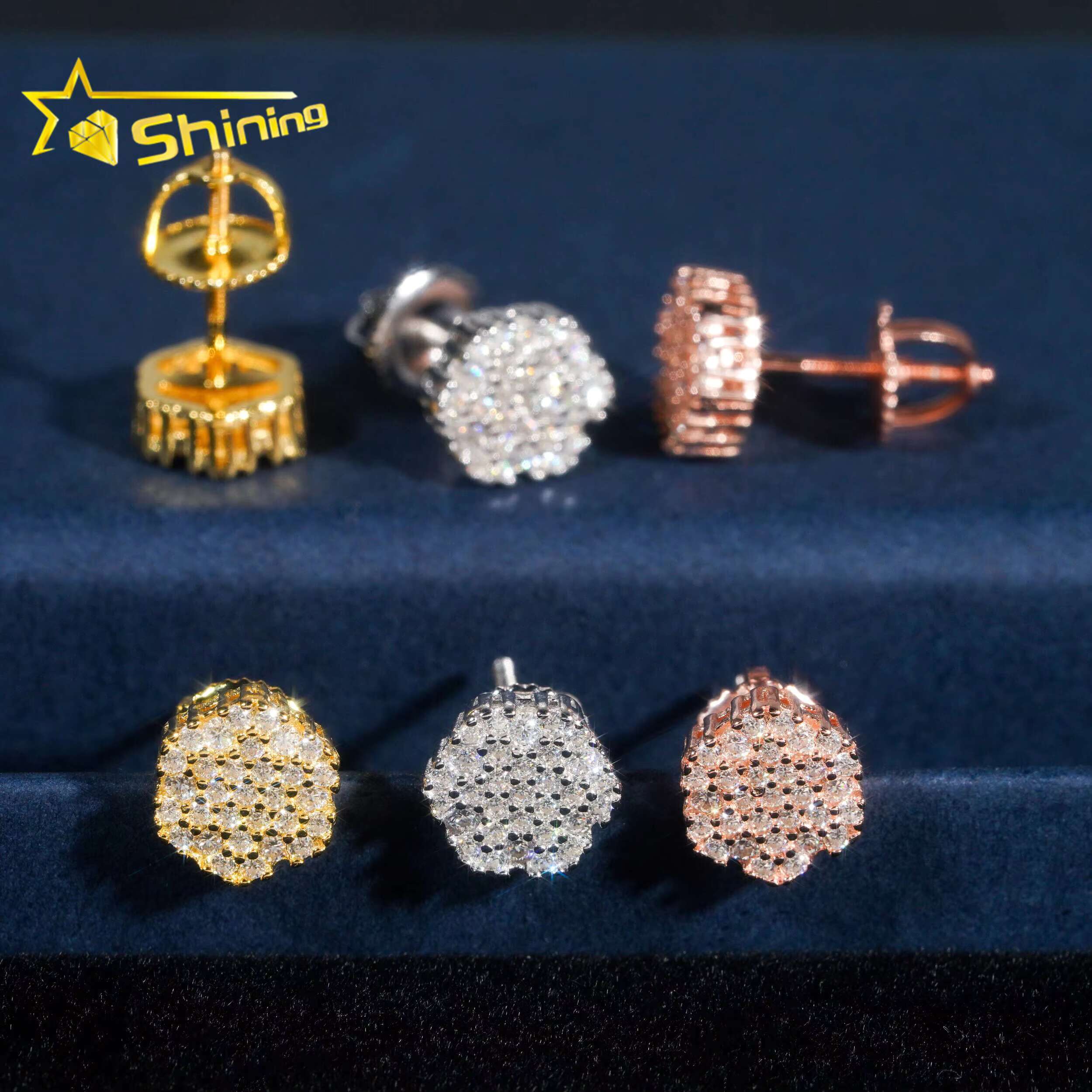 Cheapest Earring Hip Hop Jewelry Gold Plated 925 Sterling Silver Iced Out VVS Diamond Moissanite Screw Stud Earrings
