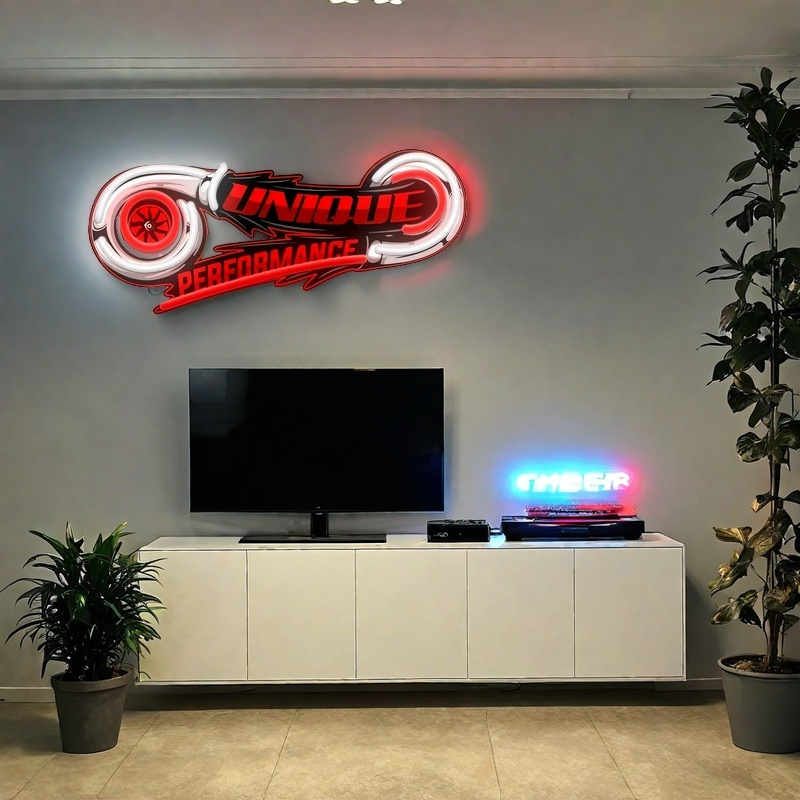 Glowing Neon Turbo Sign with Motorcycle Wheel Design, UV Pattern Printing, USB-Powered Wall Art for Bars, Garages, for Man Caves, And Home Decor,