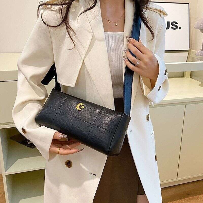 Lingge Cow Leather Square for Women 2025 New Zipper Single Shoulder Crossbody French Stick Summer Small Cross Body Bag
