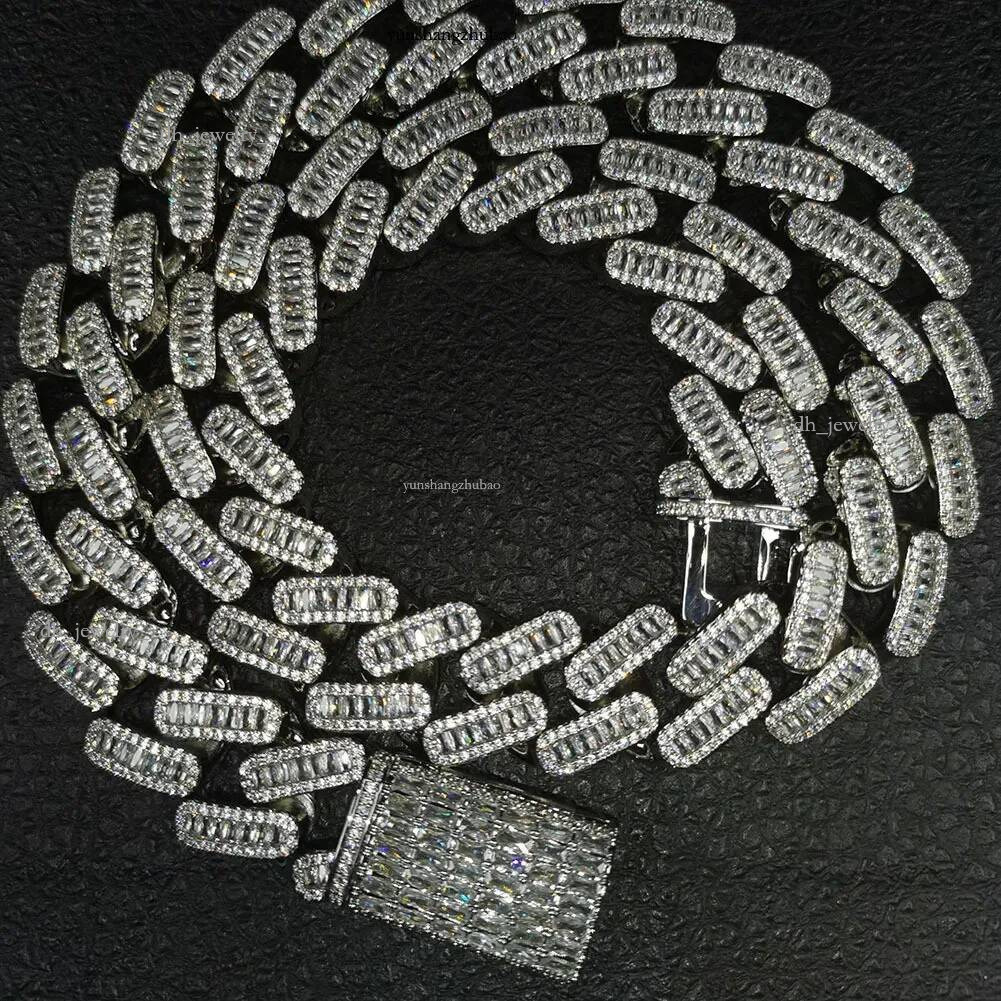 Iced Out Chains Hip Hop Jewelry Dia Men Gold Necklace Sier Fully VVS Moissanite Baguette Cuban k Chain 20mm