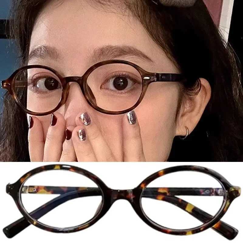 Y2K Retro Oval Frame Glasses Women Leopard Ins Style Sweet Cool Eyewear Trend Brand Reading Computer Anti Blue Light Eyeglasses W250513