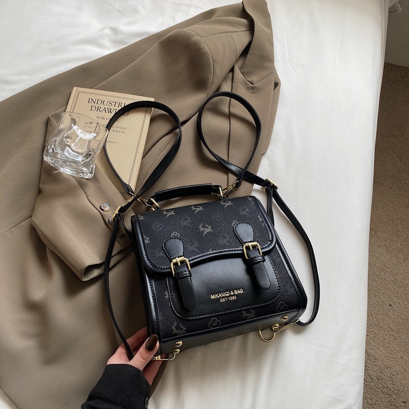 Korean version contrasting color hand-held small square women's 2025 summer new light luxury shoulder bag multifunctional backpack