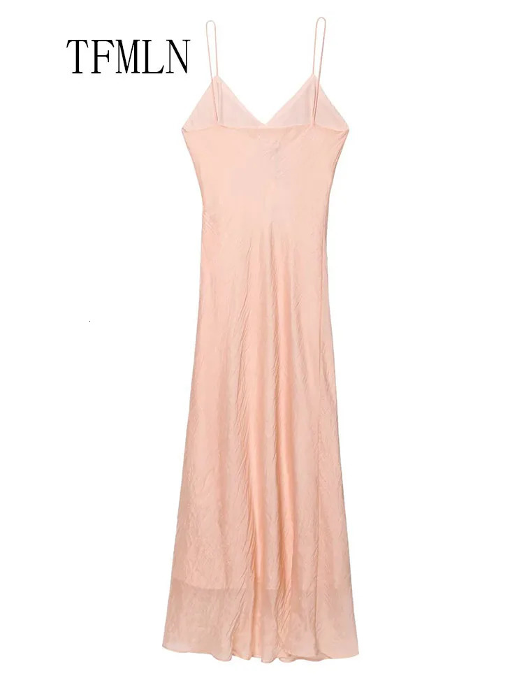 TFMLN Elegant Women Tierred Strap Midi Dress Summer Vneck Sleeveless Ruffles Underwear Sexy Solid Backless 250513
