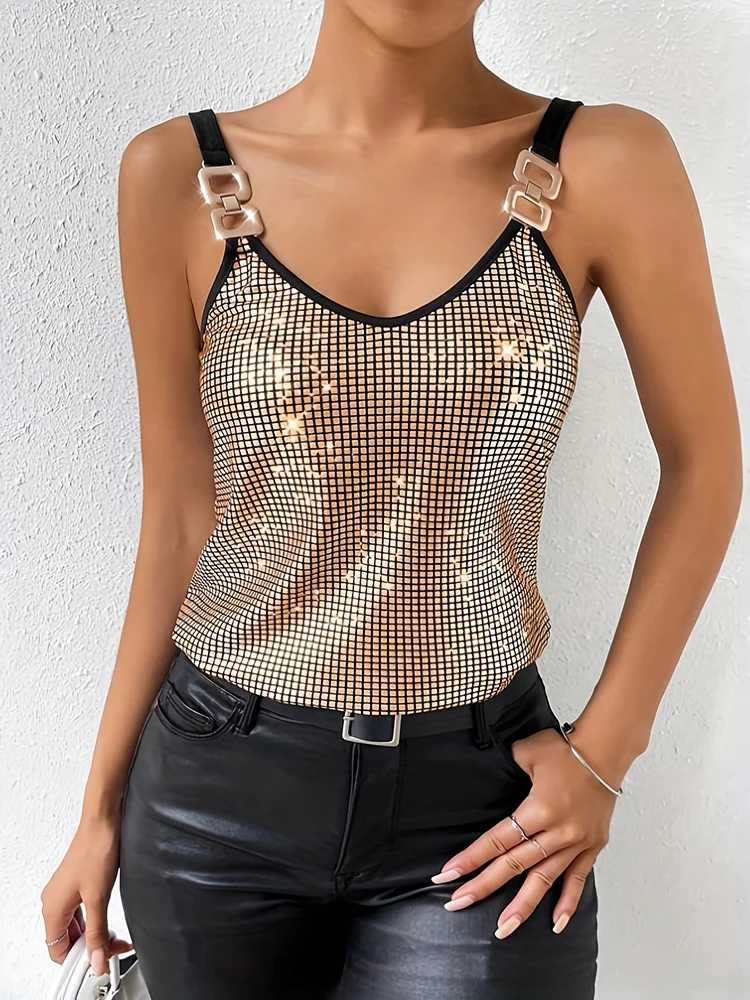 Women Sleeveless Sequined Nightclub Tank TopTanks CamisWomen Sexy Tank TopWhite Tops For Women2000s Clothes Y2k For Women M250513