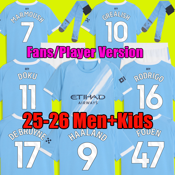 MARMOUSH NICO HAALAND 24 25 26 SOCCER JERSEYS GREALISH DE BRUYNE FODEN SAVINHO MAN 2024 2025 2026 RODRIGO GVARDIOL CITY jersey football kit shirts men kids set