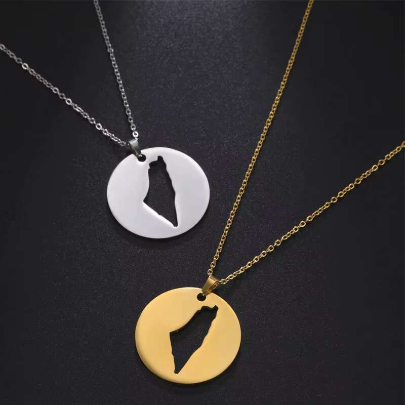 Stainless steel women's flag, Israel map necklace, Palestine pendant necklace