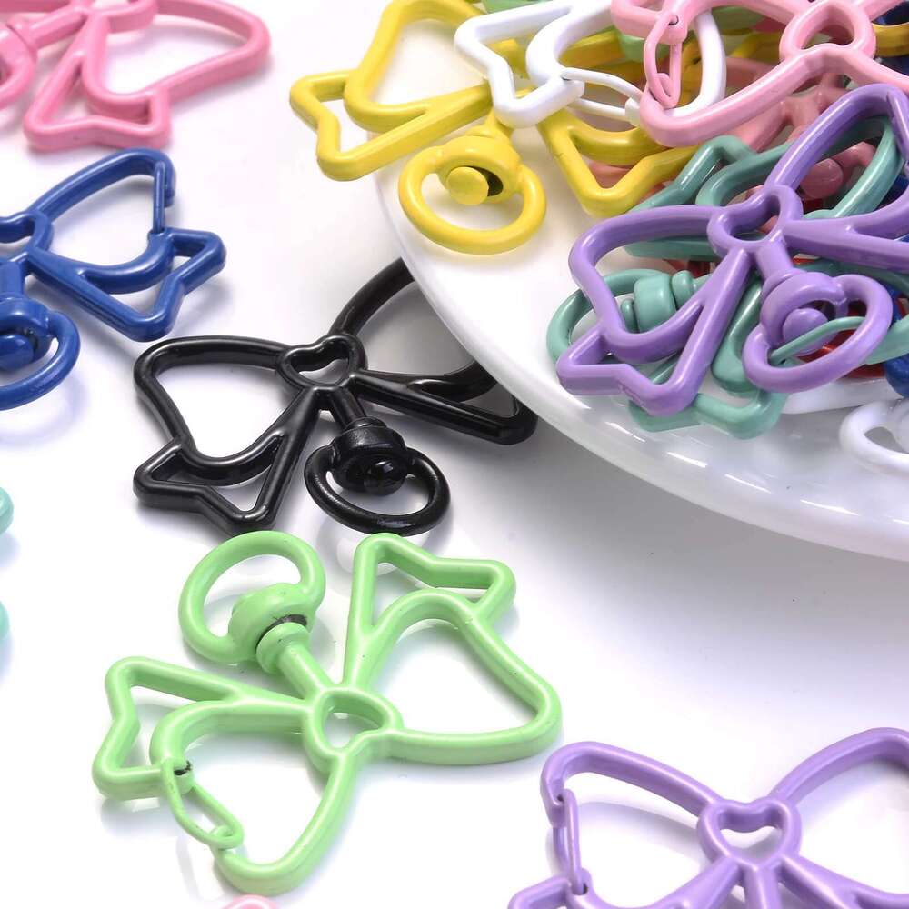 5Pcs 33X39mm Bowknot Shape Spring Lobster Metal Mix Keychain Clasps Hook For Diy Keyring Bag Doll Pendant Jewelry