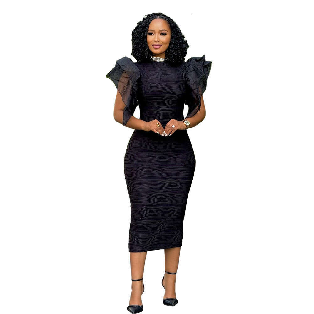 European and American women's fashion patchwork lotus leaf sleeves summer African dress 2025 temperament versatile new trend clothing ins
