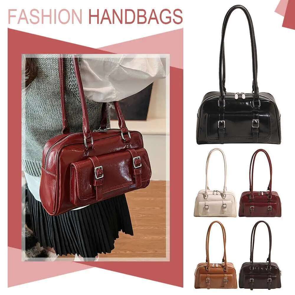 Shoulder Women With Multi-Pockets Boston Tote PU Leather Solid Underarm Bag Zipper Handbag For Work Travel