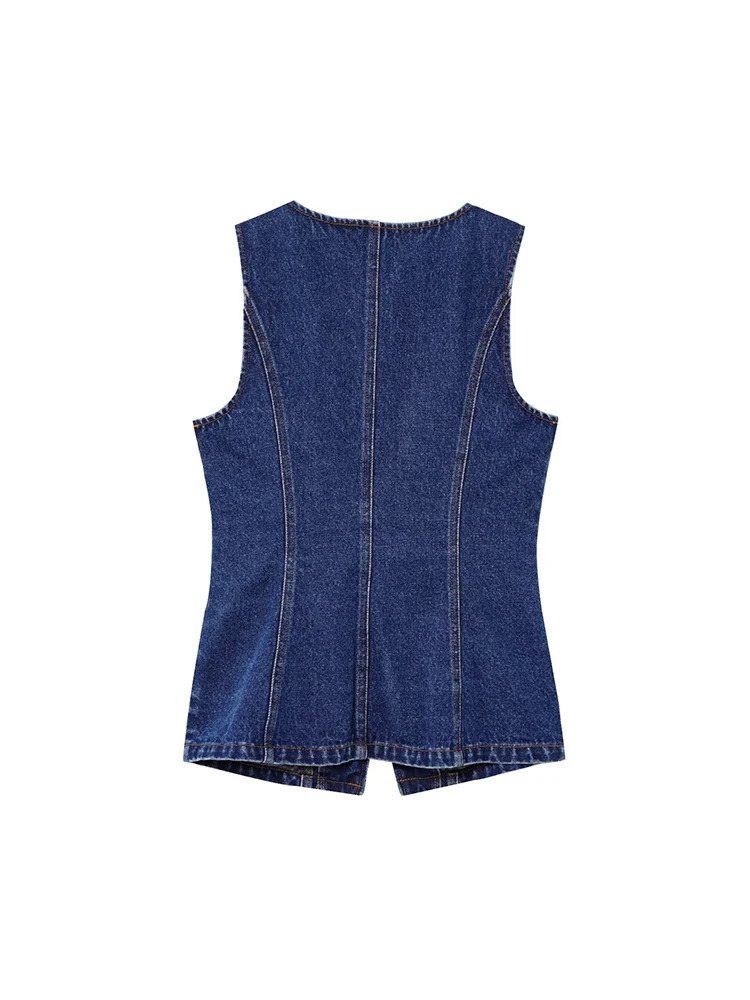 Women Summer Denim Vests Coats 2025 Fashion Solid ONeck Single Breasted Female Elegant Street Slim Waistcoat Outerwear 250506