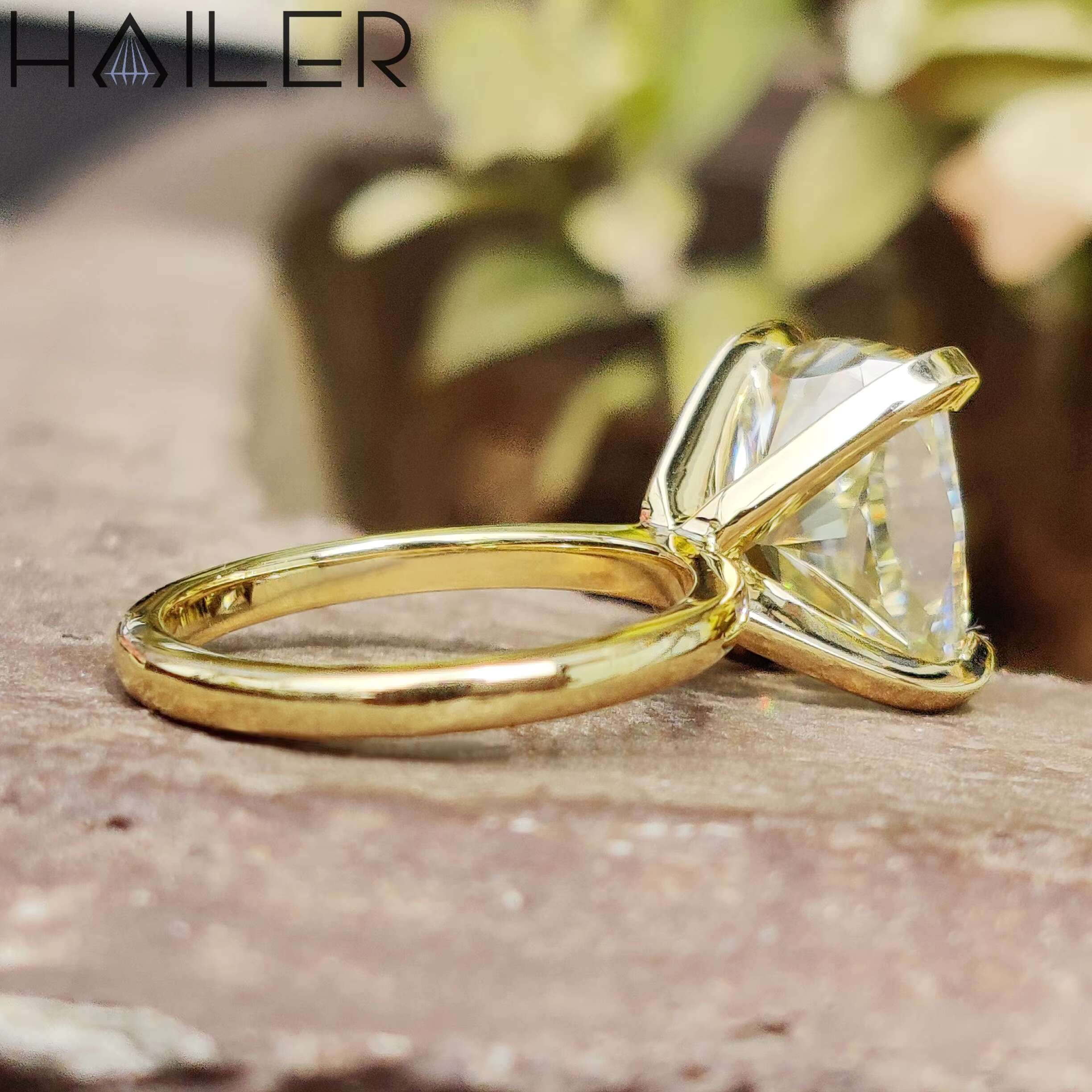 Elongated Cushion Solitaire Diamond Ring Yellow Moissanite Ring Moissanite Engagement Ring for Women