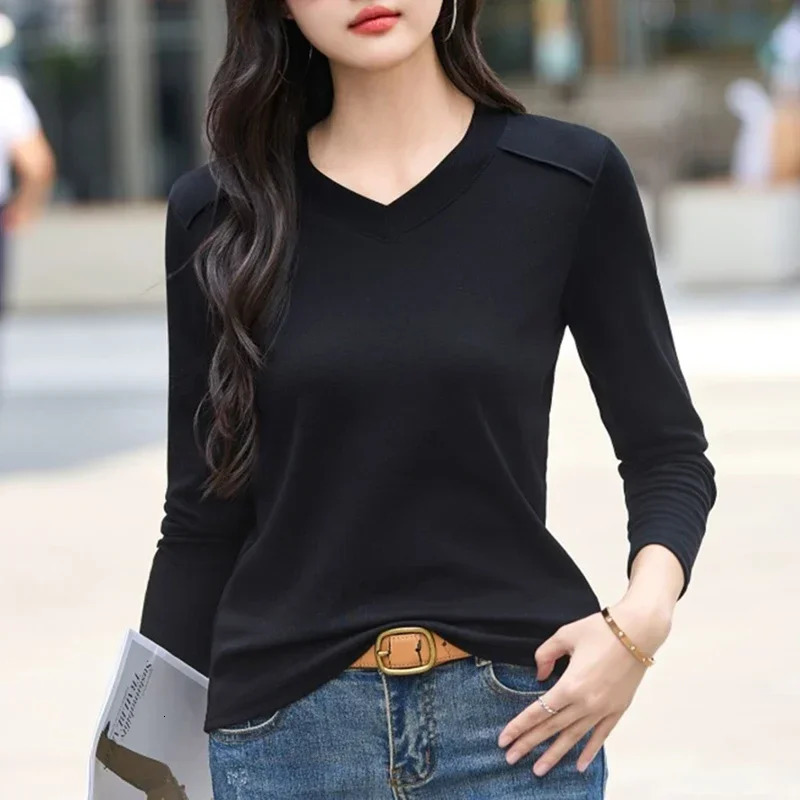 Long Sleeve Tshirts Camisetas Autumn Casual Womens Clothing Cotton Loose Tee Shirt Femme V Neck Tops Mujer Basic Women T 250513