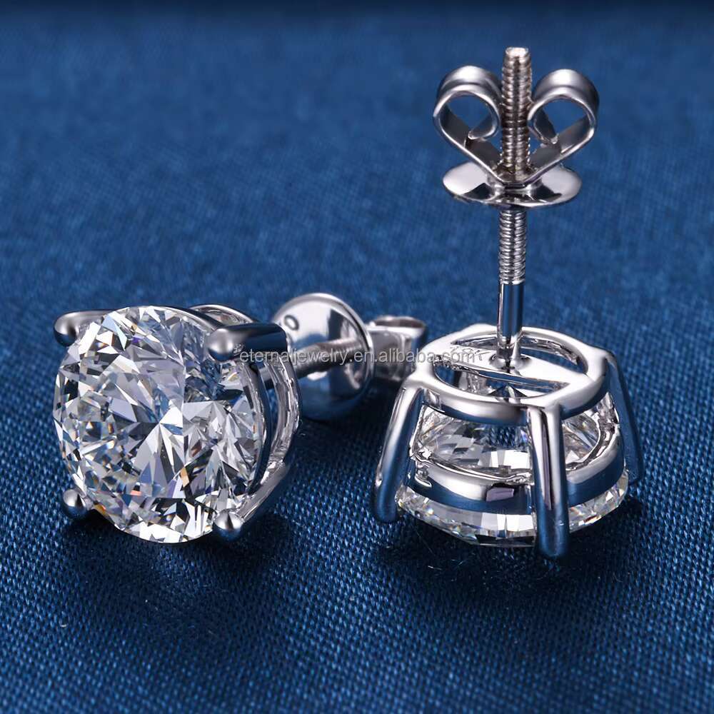 Pass Diamond Tester Iced Out 0.5ct 1ct 1.5ct Brilliant Cut VVS Moissanite Silver 9k 10k 14k Gold Hip Hop Screw Back Earrings