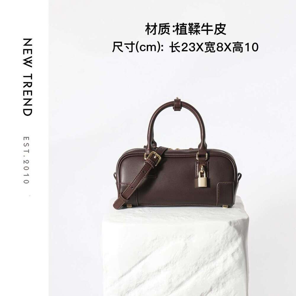First layer cowhide women's 2025 new Boston bowling horizontal high-end feel single hand-held small shoulder bag