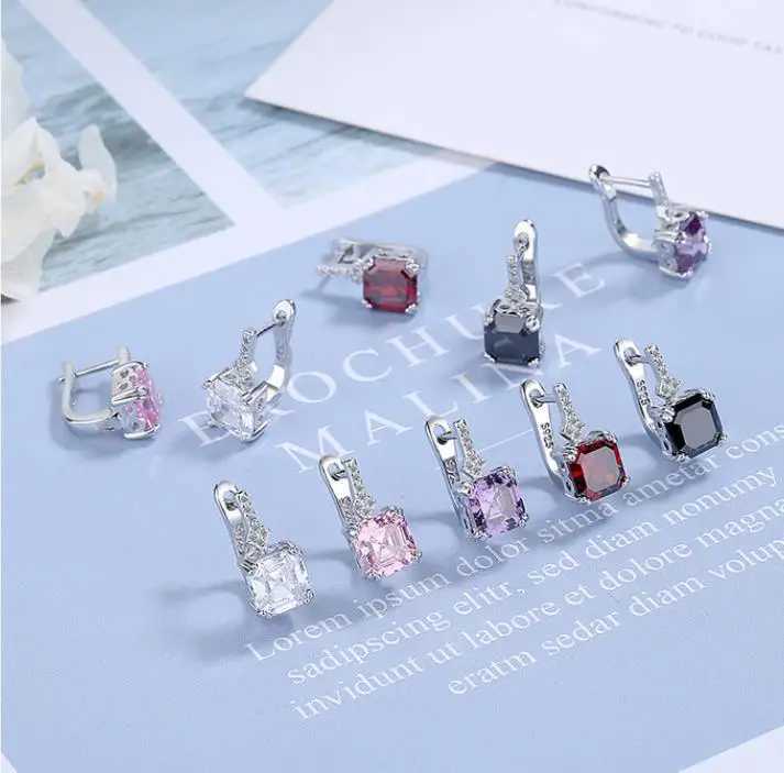 Silver Color Square Zircon Earrings for Women Girl Simple Korean Fashion 925 Silver Needle Ear Buckles Earring Trendy Jewelry Y250510