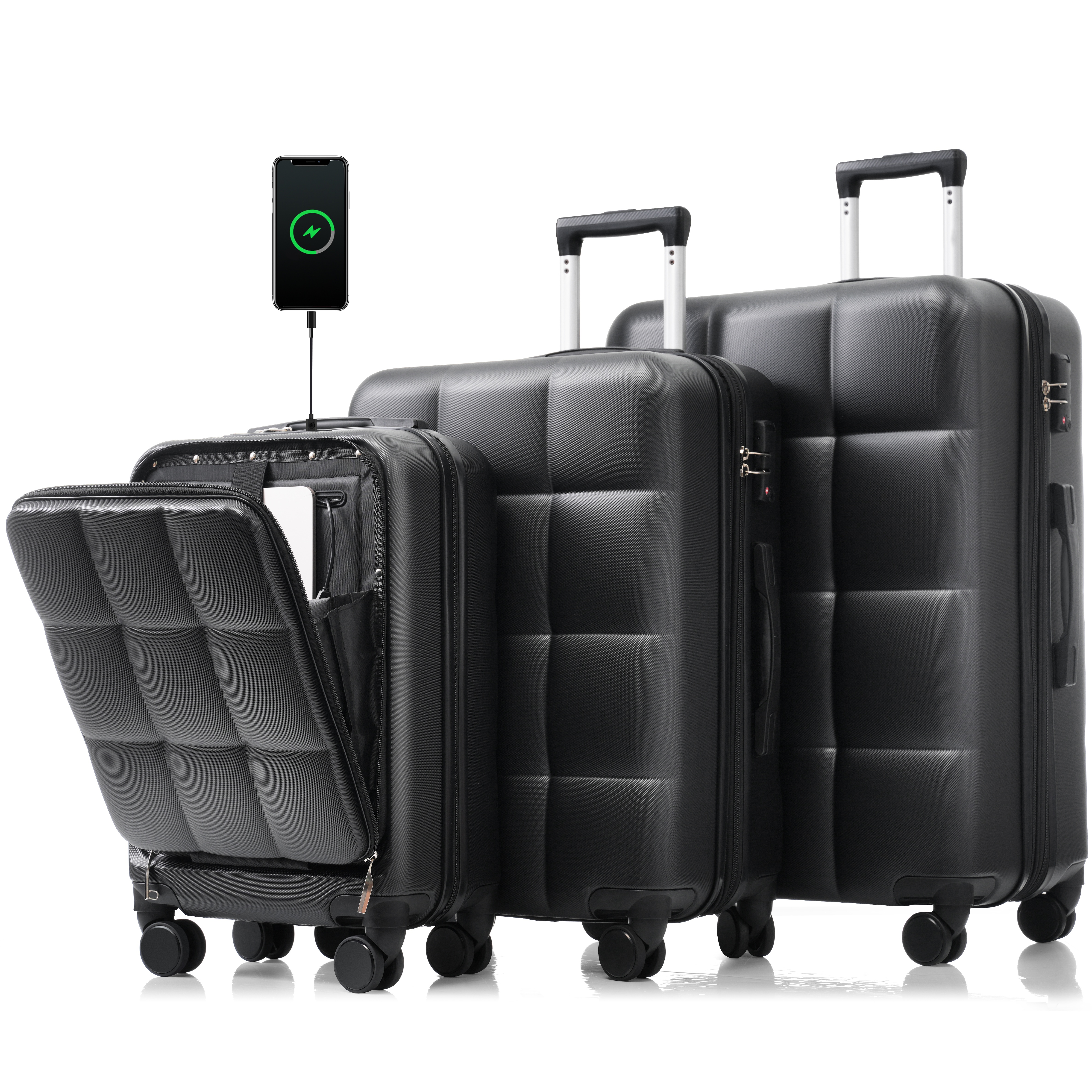 usba port 3piece luggage set frontopening design for easy passport laptop access 20 24 28inch luggage suitable for personal and family travel tsa lock