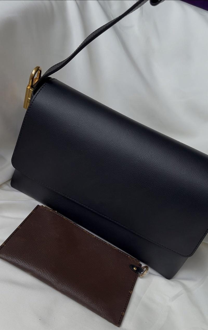 2025 Mirror Soft Calfskin Key Messenger Flap Bags Womens Wide Strap Crossbody Shoulder Bag with Small Pouch 100% Real Leather Underarm Handbags Purse 