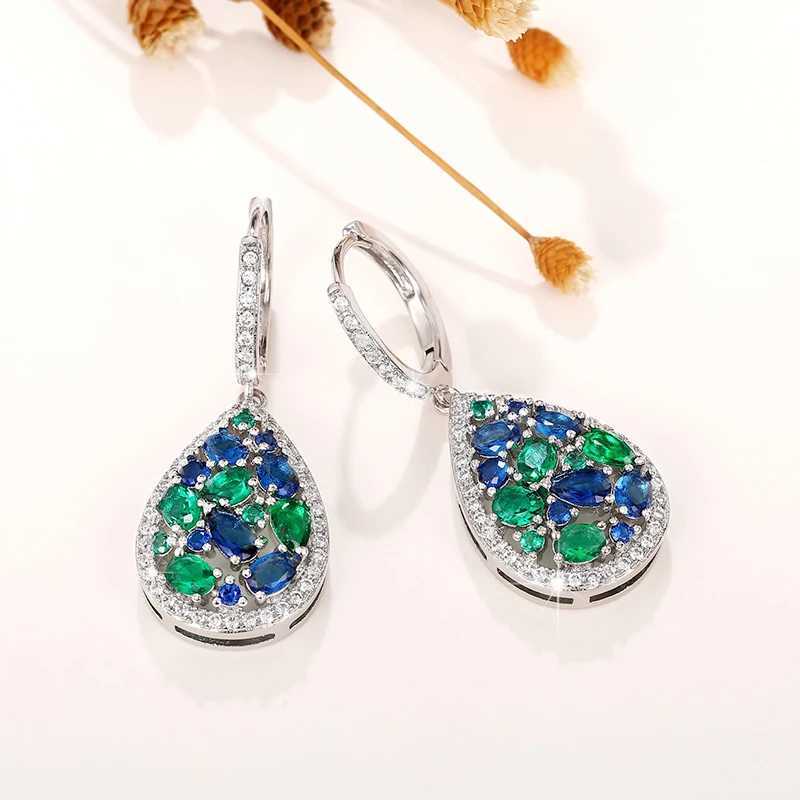 Huitan Vintage Women Drop Earrings with Blue/Green Cubic Zirconia Temperament Female Ear Accessory for Party Anniversary Jewelry Y250510