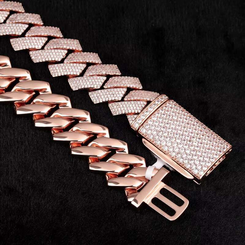 Fine Hip Hop 18mm Sier Jewelry Men Rose Gold VVS Moissanite Dia Iced Out Cuban Bracelet for Rapper