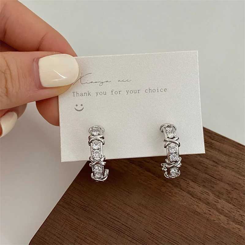 Vintage CC Design Stud Earrings for Women Korean Fashion X Cross Zircon Earring Engagement Jewelry Gifts Wholesale Y250510