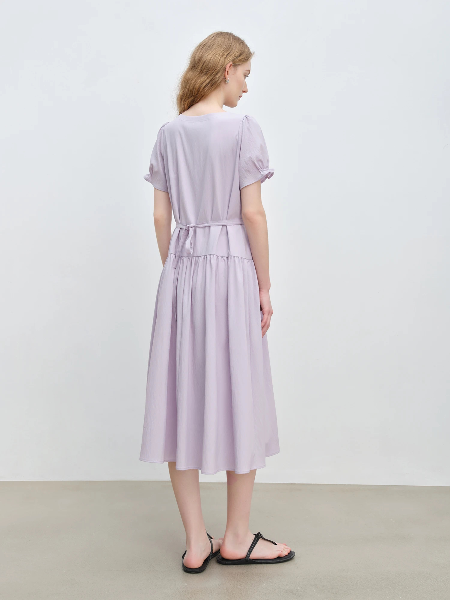 ZIQIAO Summer Arrival Petite Purple Shortsleeve Simple Adjustable Waist Dress for WomenGentle 25ZQ92286 250513