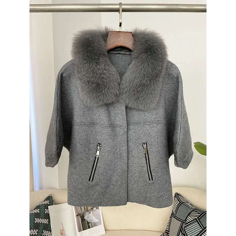 OFTBUY Autumn Winter Real Fox Raccoon Fur Collar Coat Knitted Sweater Women Short Sleeve Jacket Thick Warm Outerwear streetwear