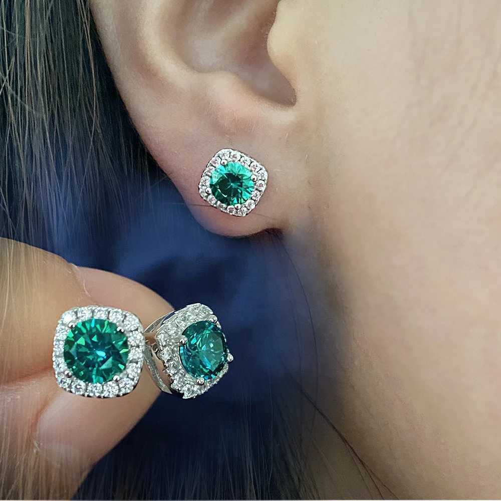 Solid 925 Sterling Silver Lab Blue Green Moissanite Diamond Stud Earrings for Women Super Sparkling Wedding Jewelry Gifts Y250510