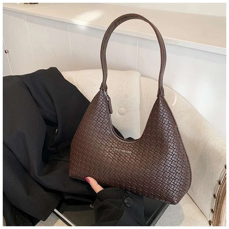 Tote Bag for Women PU Leather Small Handbag Zipper Closure Trendy Shoulder Underarm Bags High Quality Woven Ladies Armpit Purses
