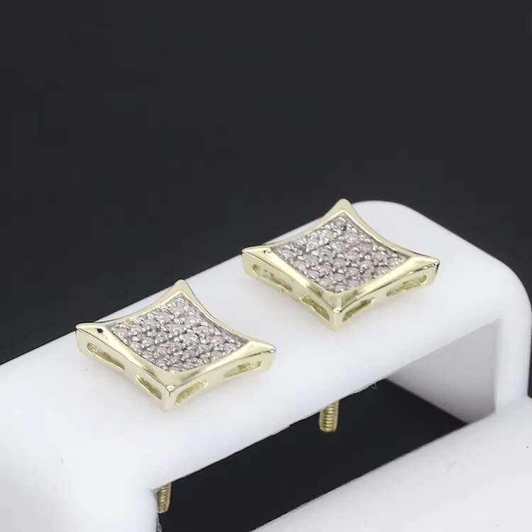Iced Out Hip Hop Square Sterling Silver 925 White Gold Plated Screw Back Moissanite Diamond Stud Earrings Men