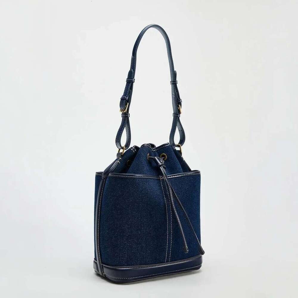 Vintage Denim Bucket Designer Canvas Women Shoulder Bags Drawsting Panelled Crossbody Bag Small Tote Shopper Purses 2025