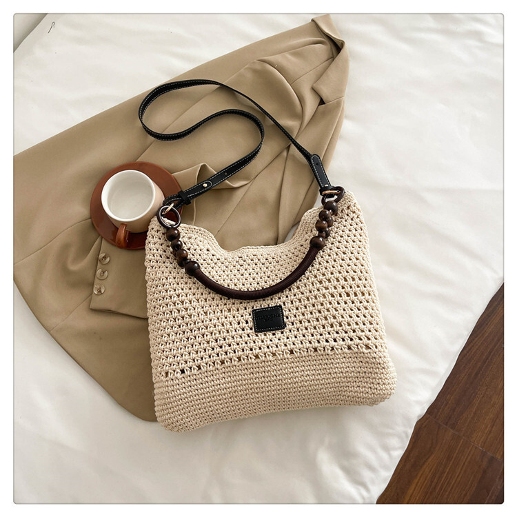 Summer Women's Fashionable Shoulder Bag Designer Lazy Style Large Capacity Handbag Beach Bag Niche Light Luxury Hand Woven Armpit Bag College Stu