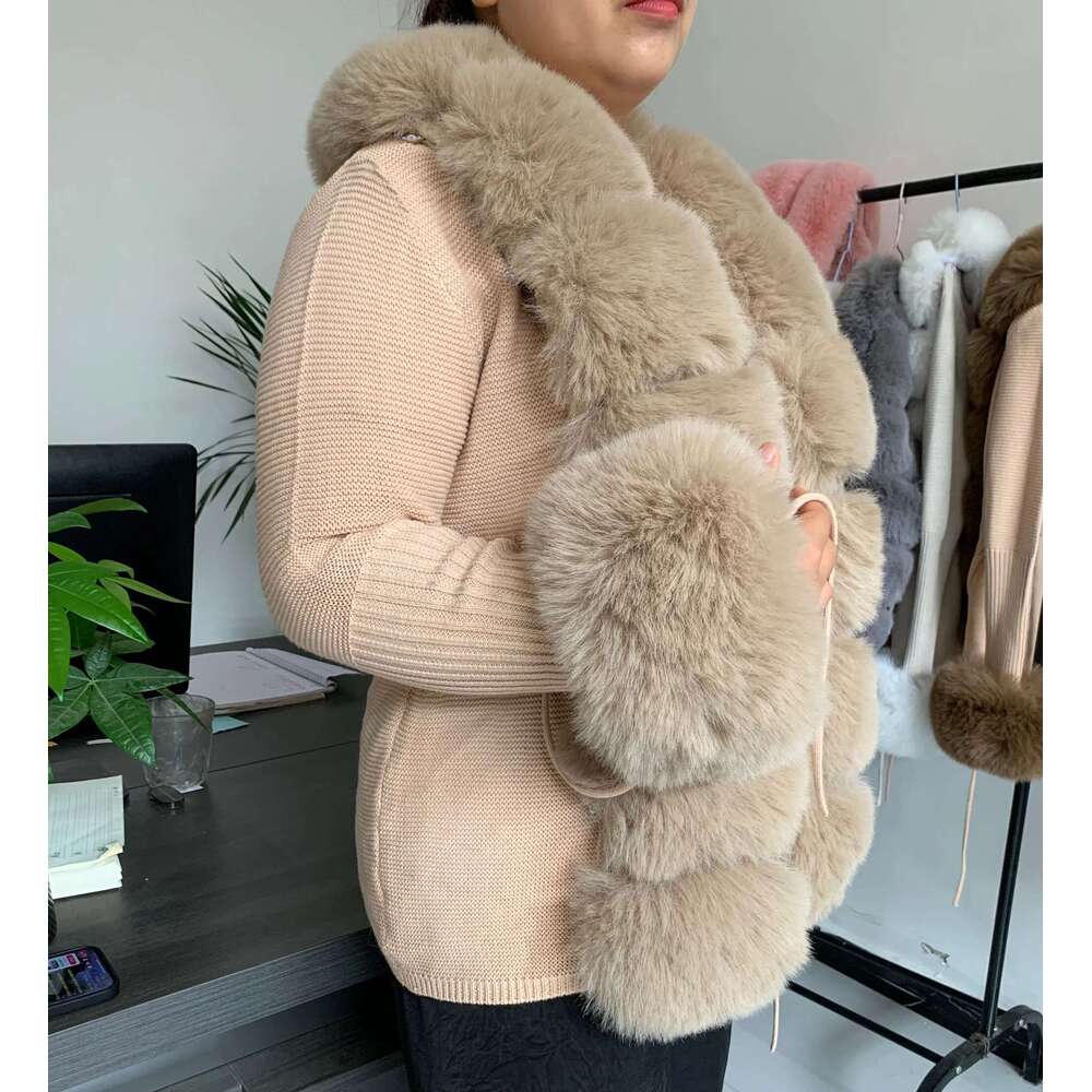 Women Faux Fur Knit Sweater cardigan Spring Autumn elegant Knitted sweater with faux fox collar Ladies Fashion Coat fur coat
