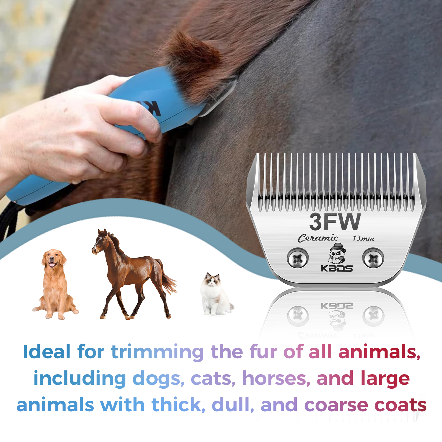 KBDS Detachable Ceramic Wide 3FW Blade for Dog Grooming Cuts Length(1/2" - 13mm) Compatible with Most Andis, Oster, Wahl A5 Clippers(Customizable