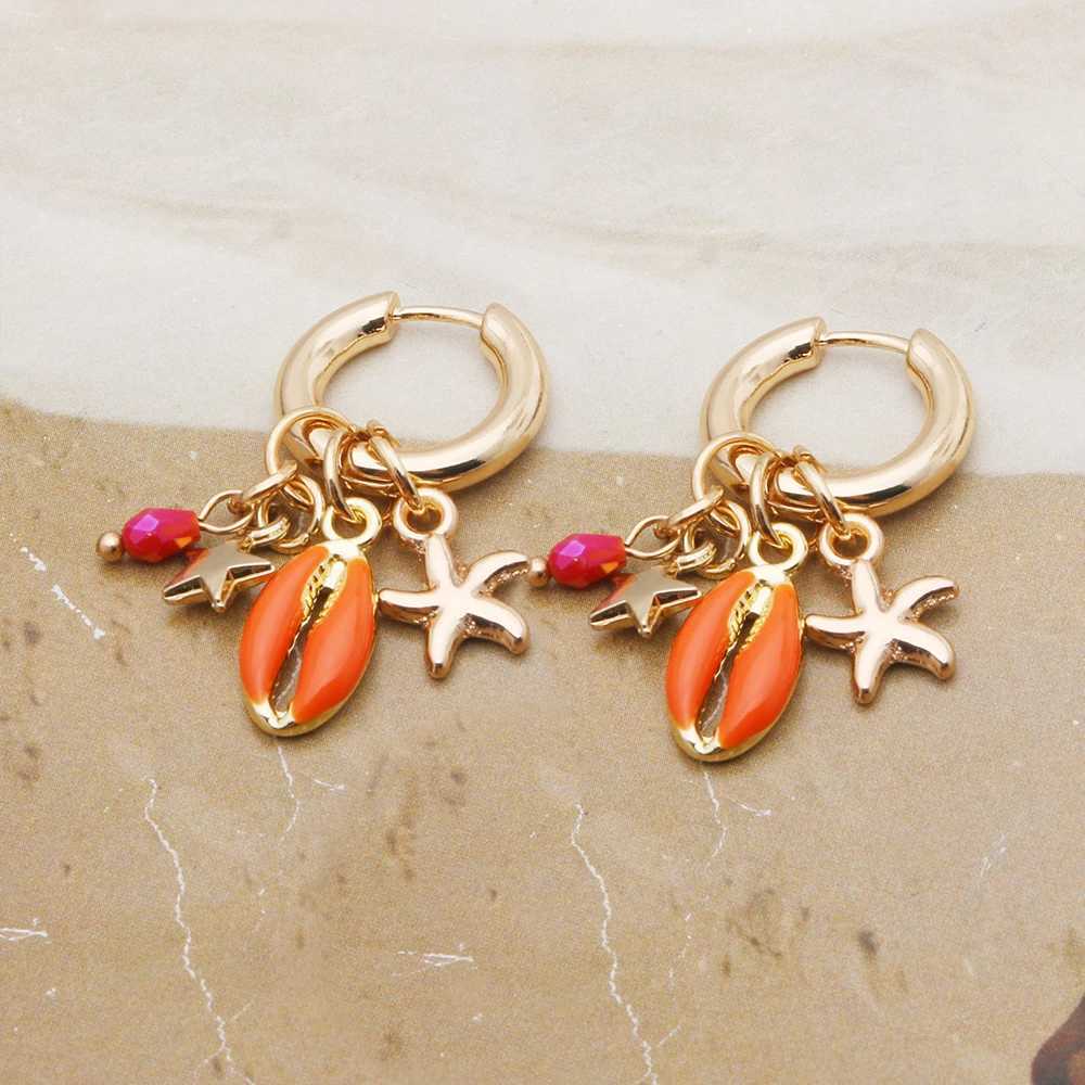 Summer Orange Shell Pendant Earrings For Woman Bohemia Charms Trendy Personality Dangle Hoop Ring Brinco Accessories Jewelry Y250510