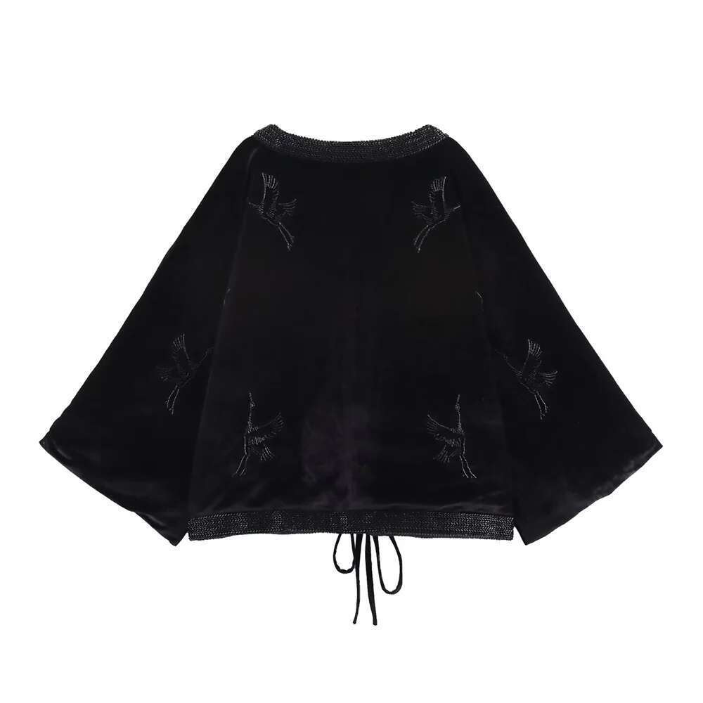 UNIZERA Spring/Summer New Solid Color Beaded Animal Embroidery Kimono Coat Top Women's Clothing