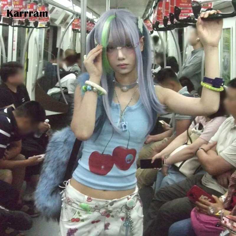 Karrram Japanese Y2k Tank Top Vintage Harajuku Ribbbed Top Trashy 2000s Zipper Tanktop Grunge Aesthetics Crop Top American Retro M250513