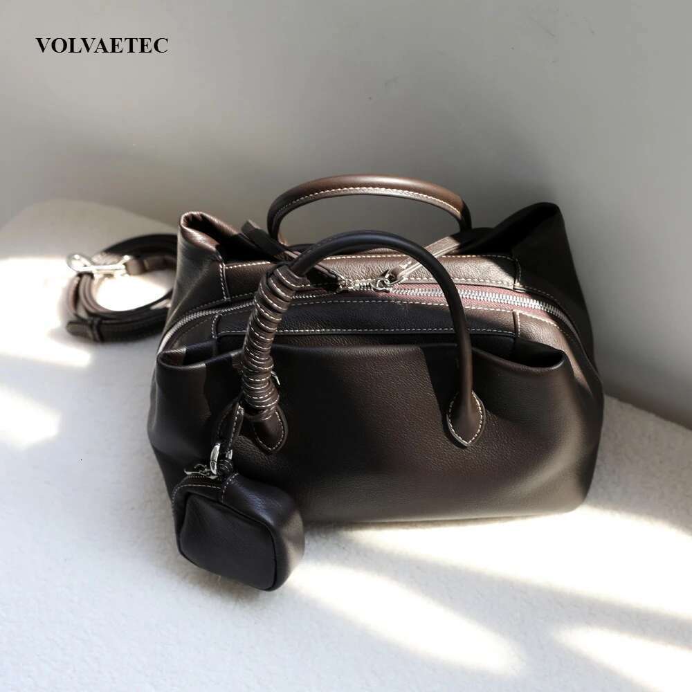 VOAETEC Premium Sense First Layer Cowhide Steamed Bread Multi-compartment Portable Commuting Shoulder Messenger Bag